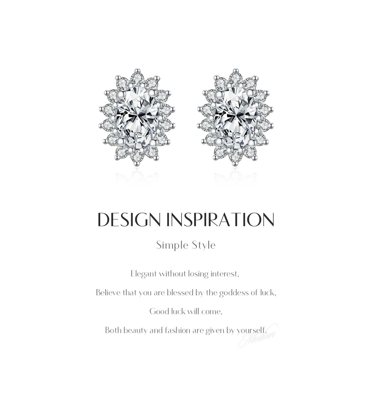Oval Moissanite Floral Halo Stud Earrings in Sterling Silver