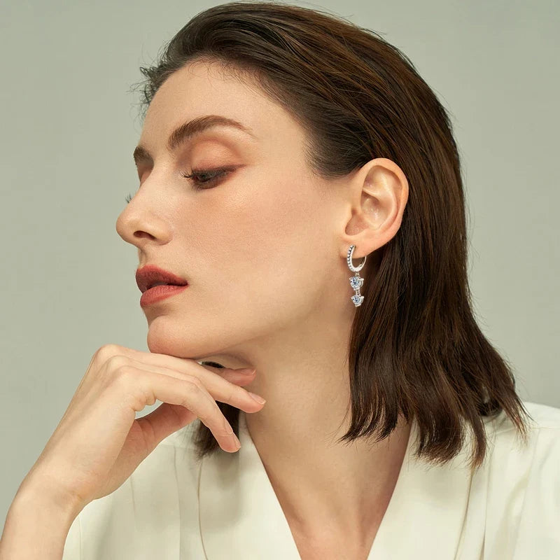 Two-Stone Moissanite Hoop Drop Earrings in Sterling Silver
