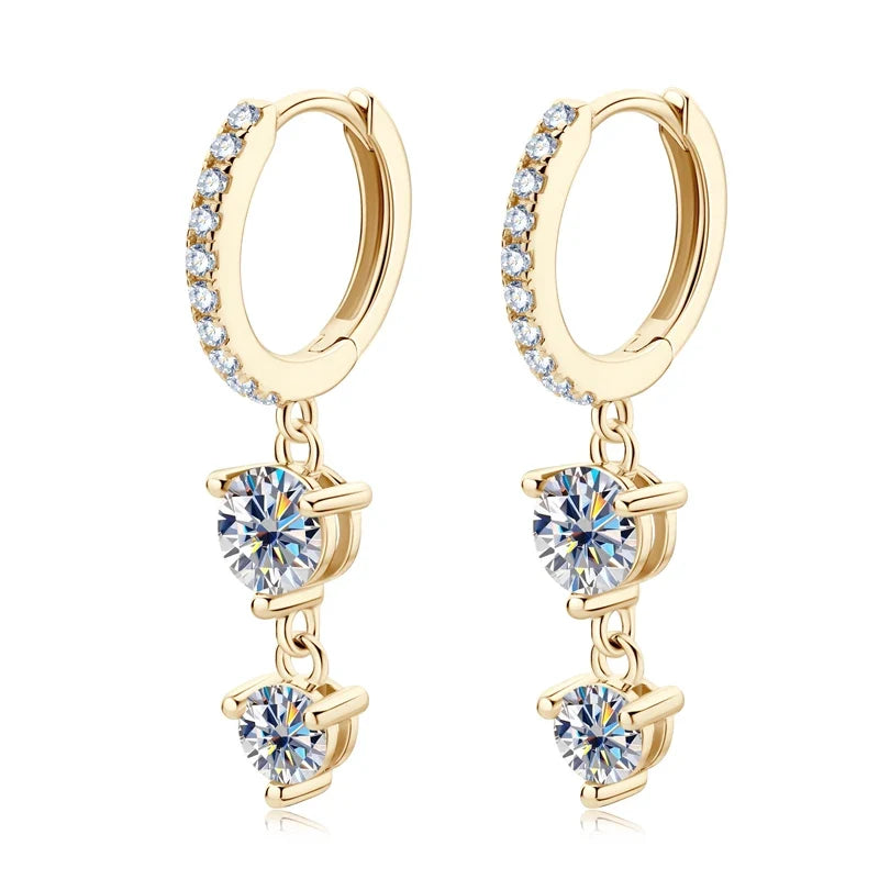 Two-Stone Moissanite Hoop Drop Earrings in Sterling Silver