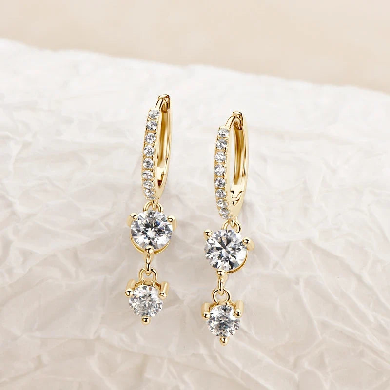 Two-Stone Moissanite Hoop Drop Earrings in Sterling Silver