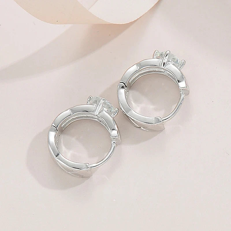 Geometric Moissanite Huggie Hoop Earrings in Sterling Silver