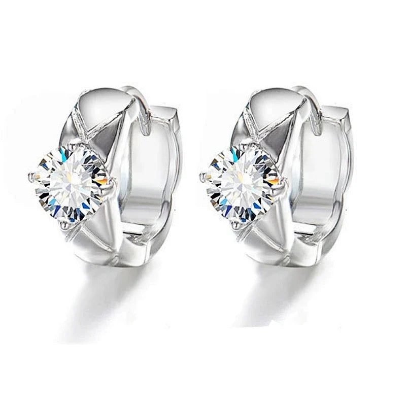 Geometric Moissanite Huggie Hoop Earrings in Sterling Silver