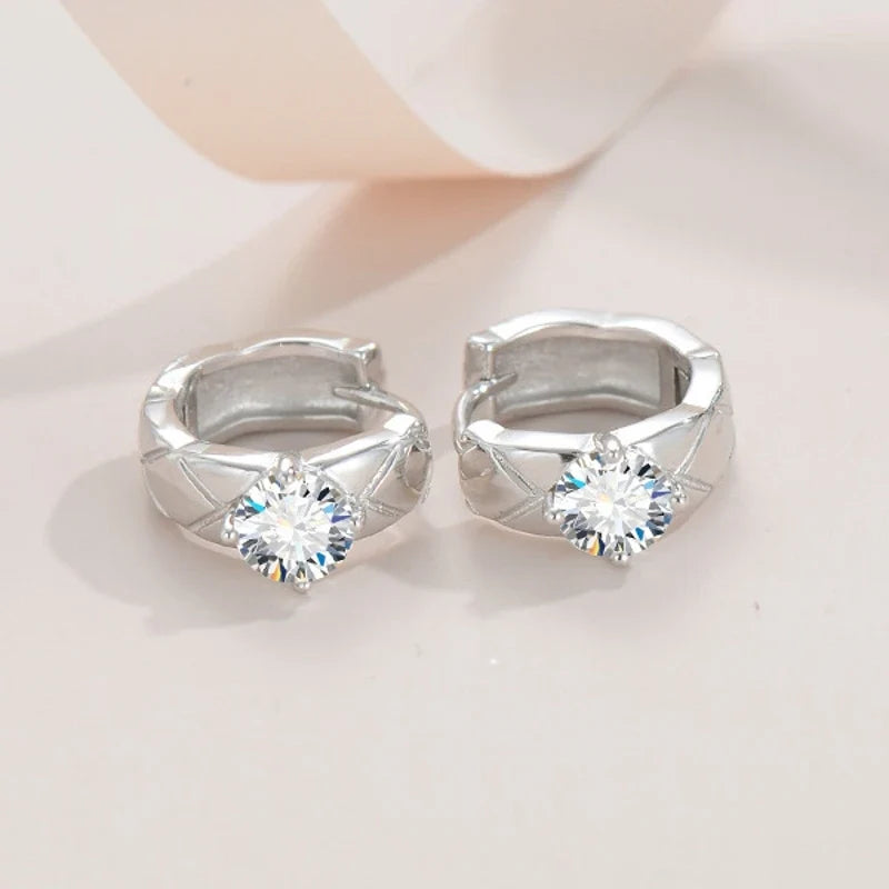 Geometric Moissanite Huggie Hoop Earrings in Sterling Silver