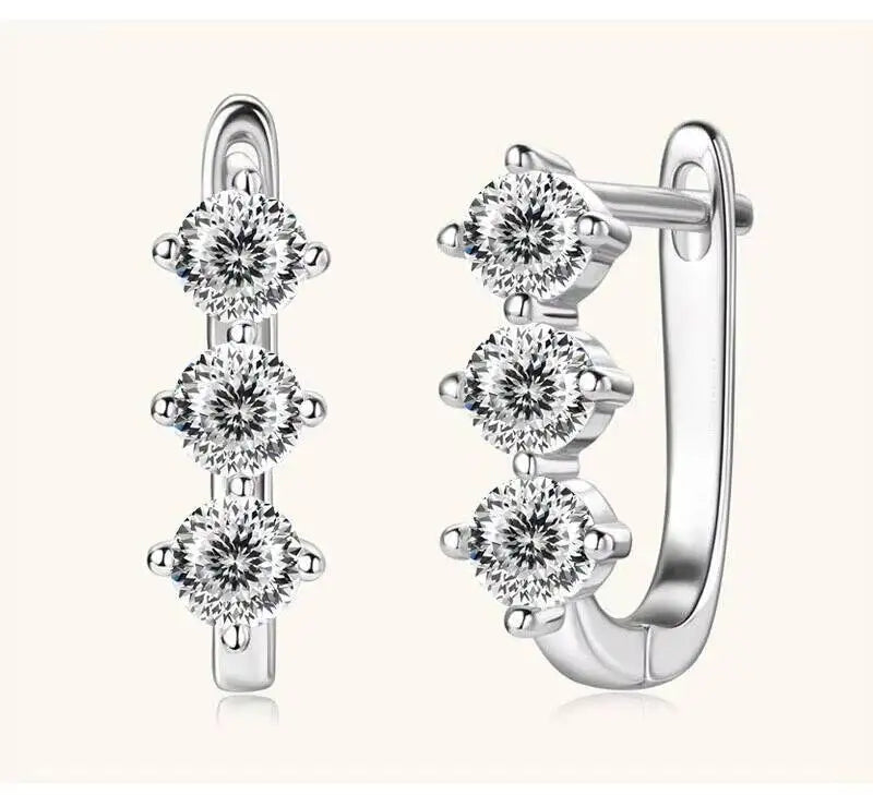 Colored Three-Stone Moissanite Hoop Earrings in Silver
