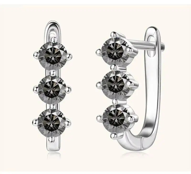 Colored Three-Stone Moissanite Hoop Earrings in Silver