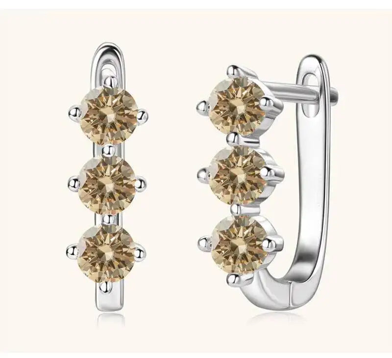 Colored Three-Stone Moissanite Hoop Earrings in Silver