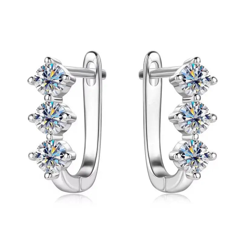 Colored Three-Stone Moissanite Hoop Earrings in Silver