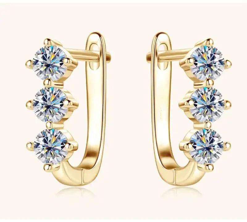 Colored Three-Stone Moissanite Hoop Earrings in Silver