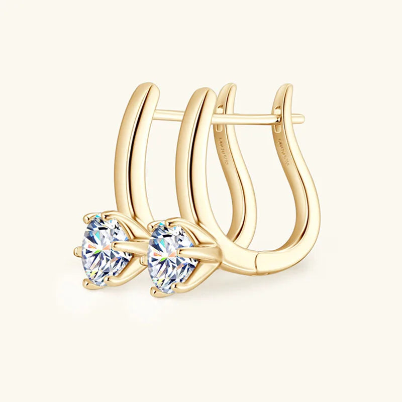 Solitaire Moissanite Leverback Hoop Earrings in Sterling Silver