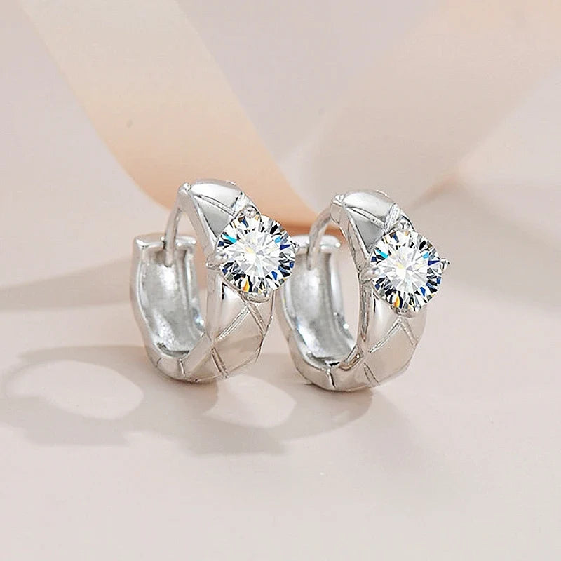 Geometric Moissanite Huggie Hoop Earrings in Sterling Silver