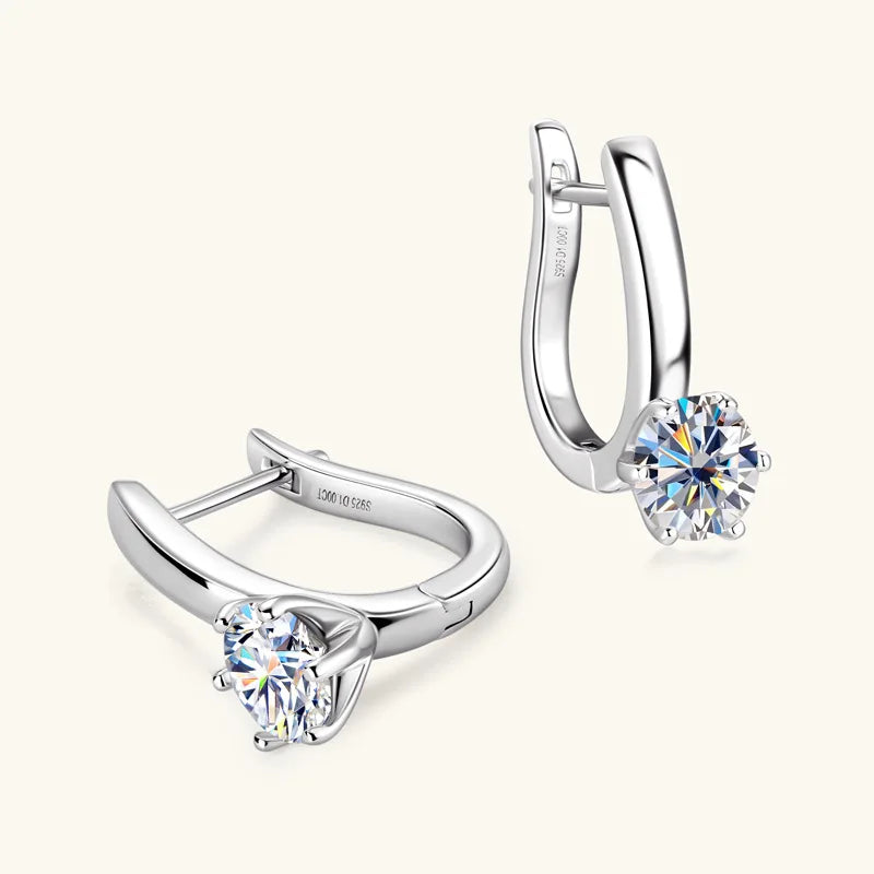 Solitaire Moissanite Leverback Hoop Earrings in Sterling Silver