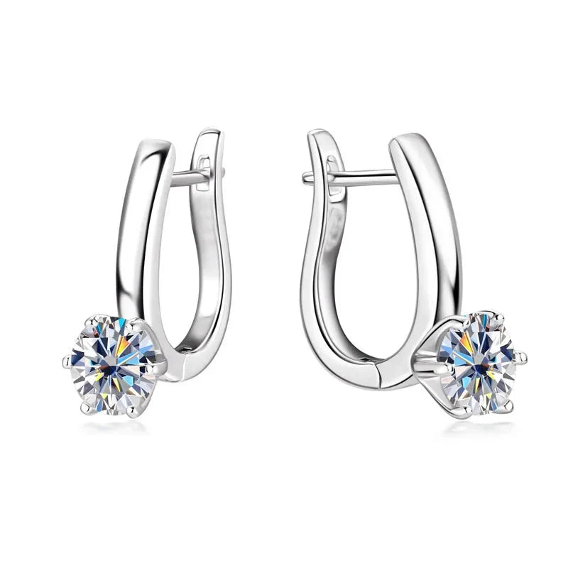 Solitaire Moissanite Leverback Hoop Earrings in Sterling Silver