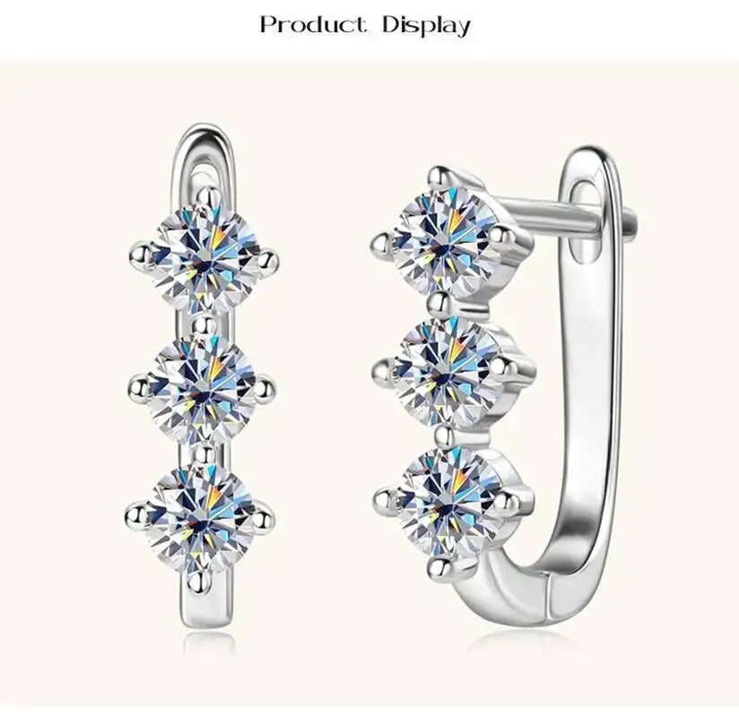 Colored Three-Stone Moissanite Hoop Earrings in Silver