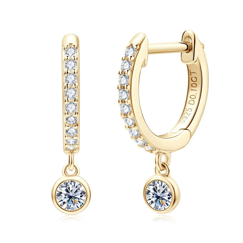 Bezel Drop Moissanite Huggie Earrings in Sterling Silver