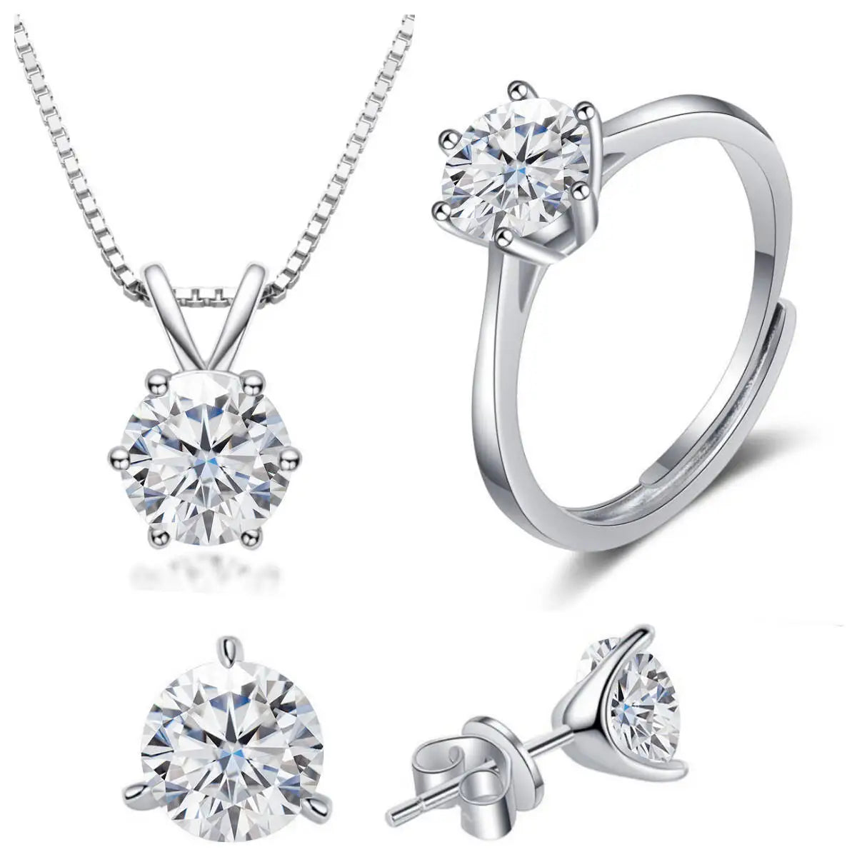 Colored Moissanite Necklace, Stud Earrings & Ring Set