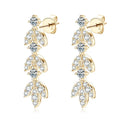 Moissanite Leaf Drop Earrings with Zircon Accents in Silver