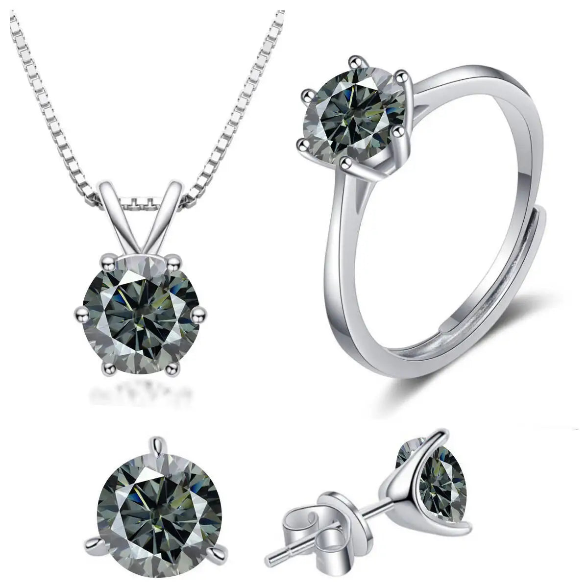 Colored Moissanite Necklace, Stud Earrings & Ring Set