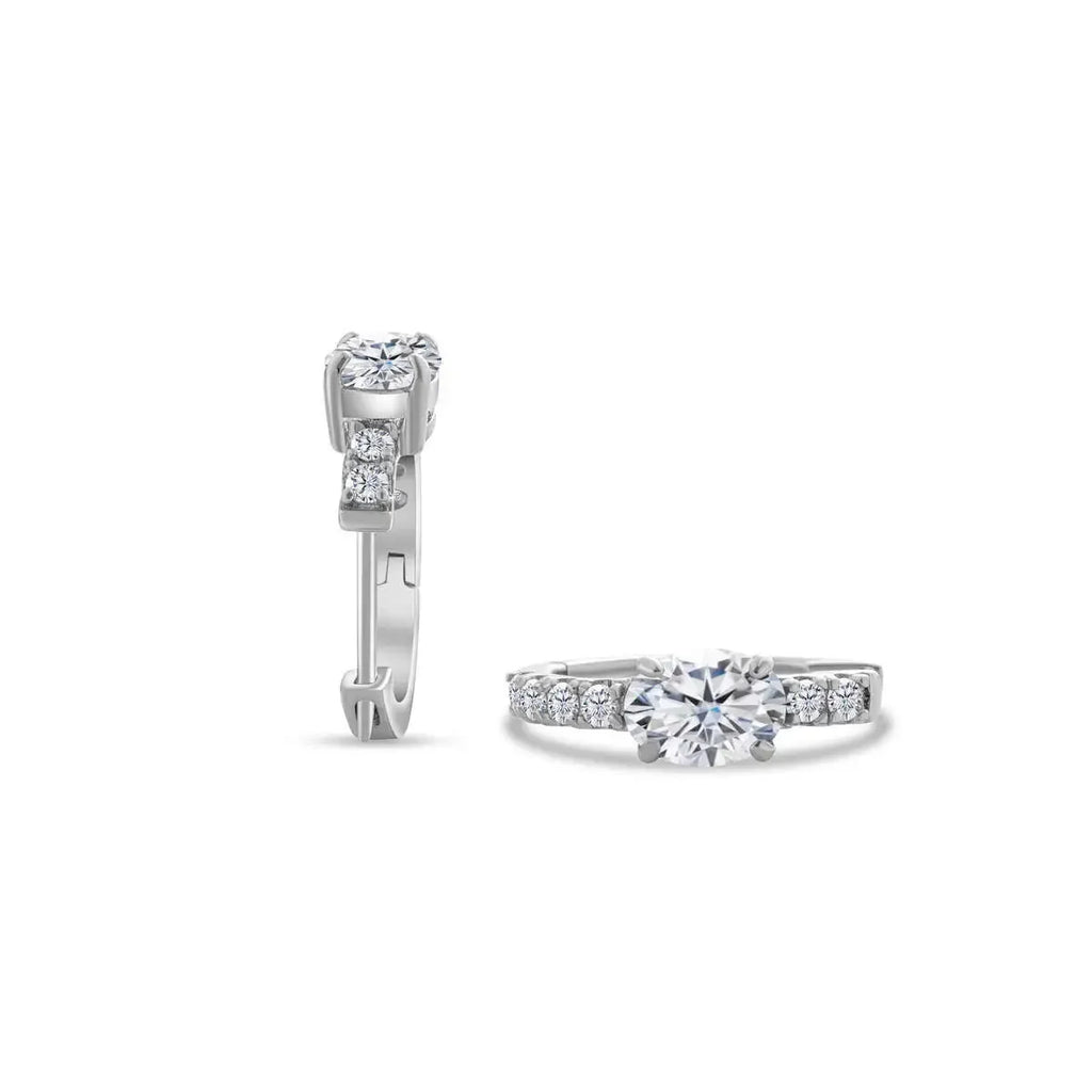 Colorful Oval Moissanite Hoop Earrings in Sterling Silver