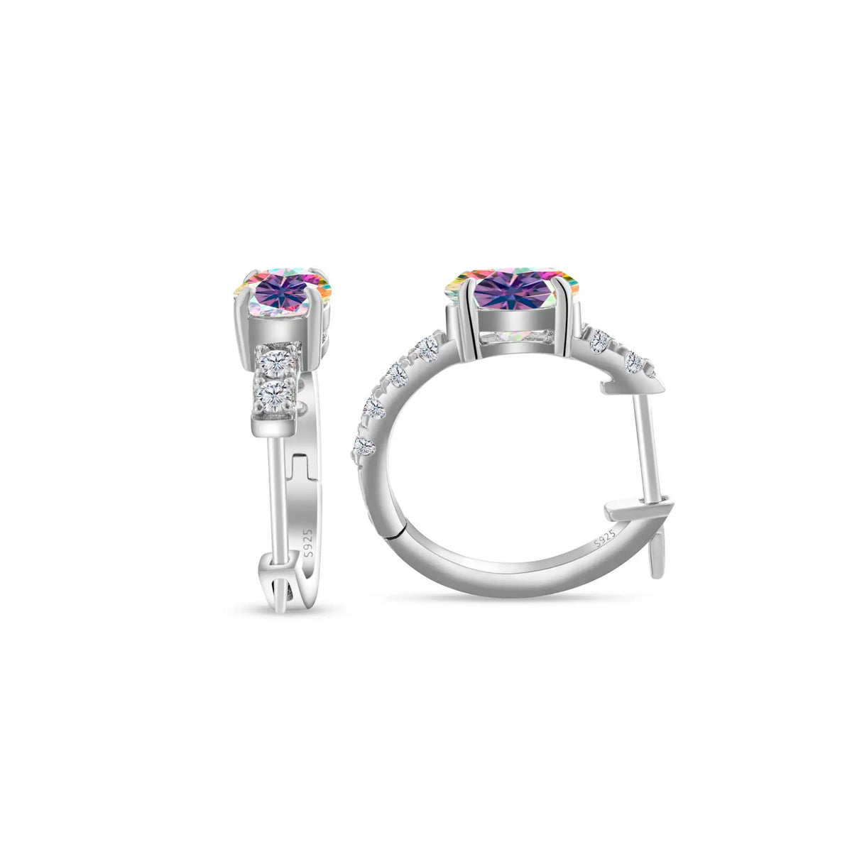 Colorful Oval Moissanite Hoop Earrings in Sterling Silver
