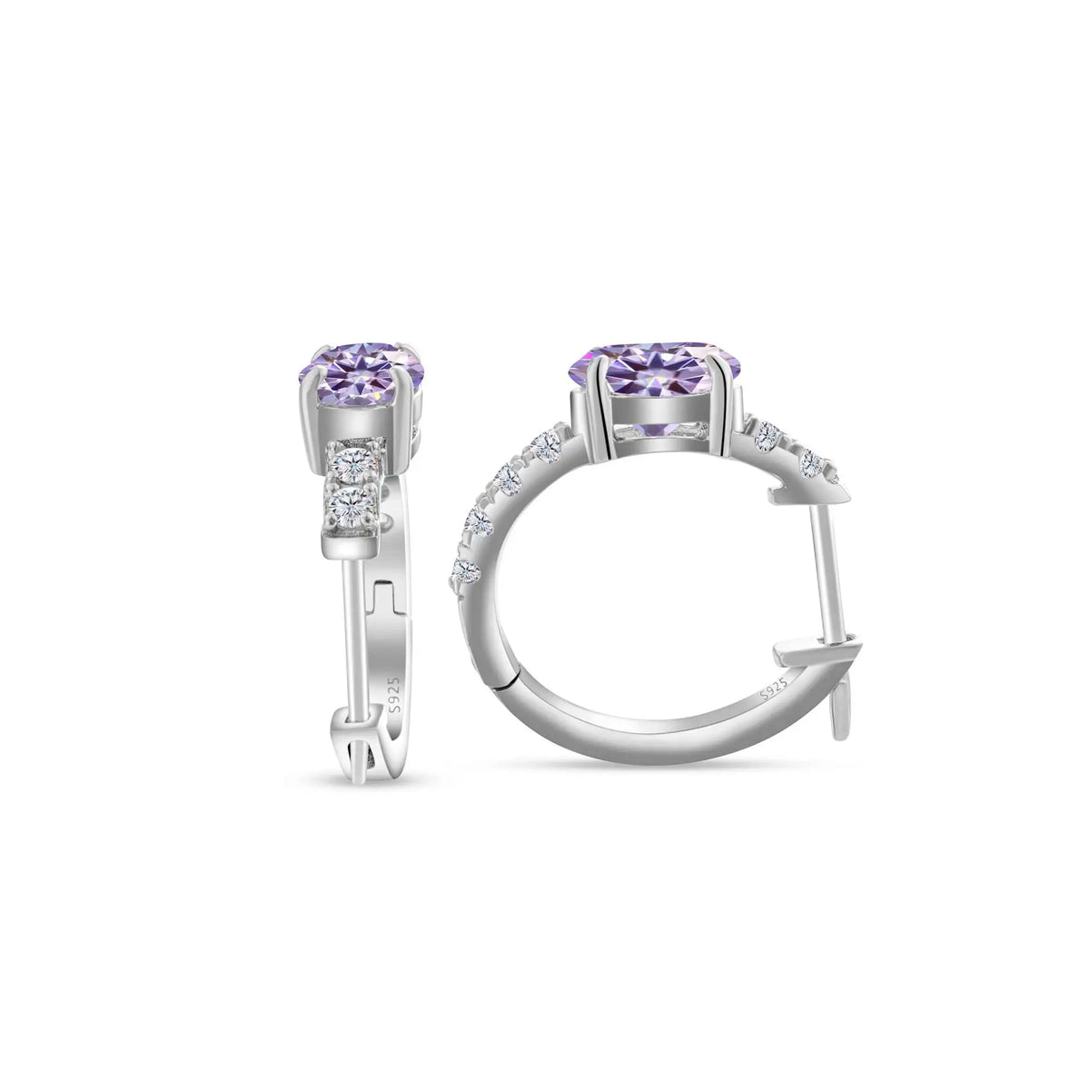 Colorful Oval Moissanite Hoop Earrings in Sterling Silver