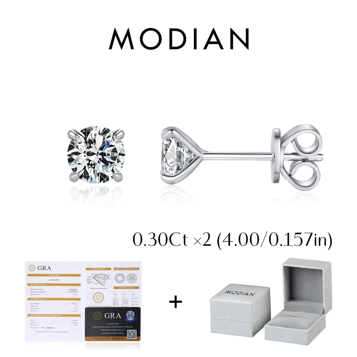 Four-Prong Round Moissanite Stud Earrings in Sterling Silver