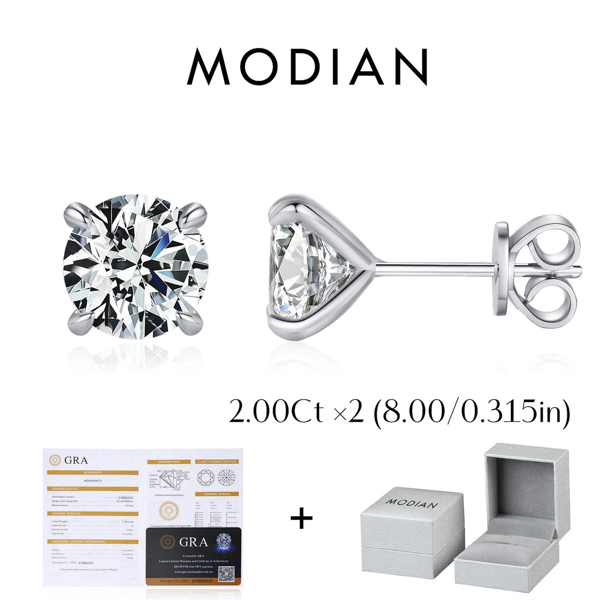Four-Prong Round Moissanite Stud Earrings in Sterling Silver