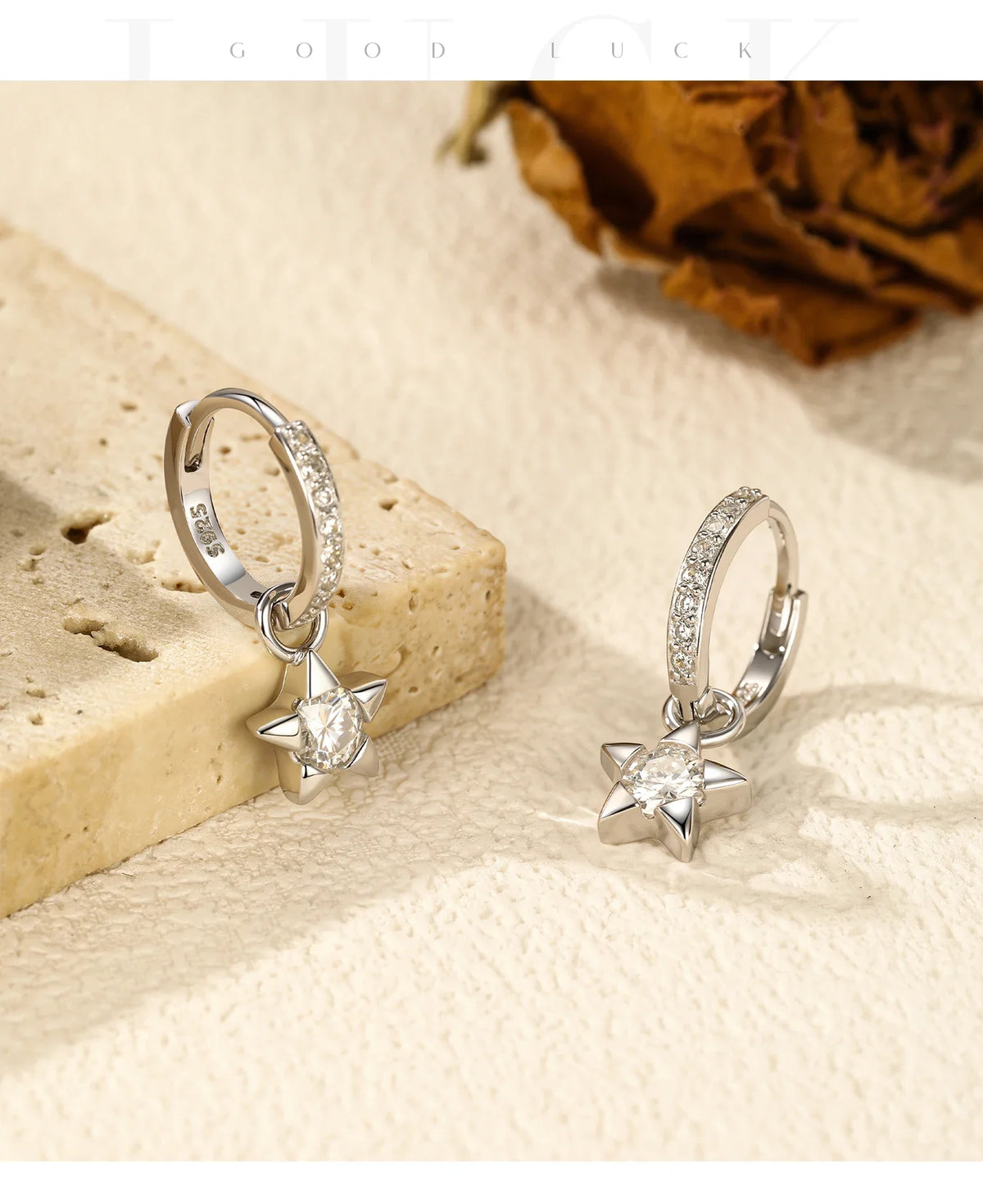 Star Moissanite Hoop Drop Earrings in Sterling Silver