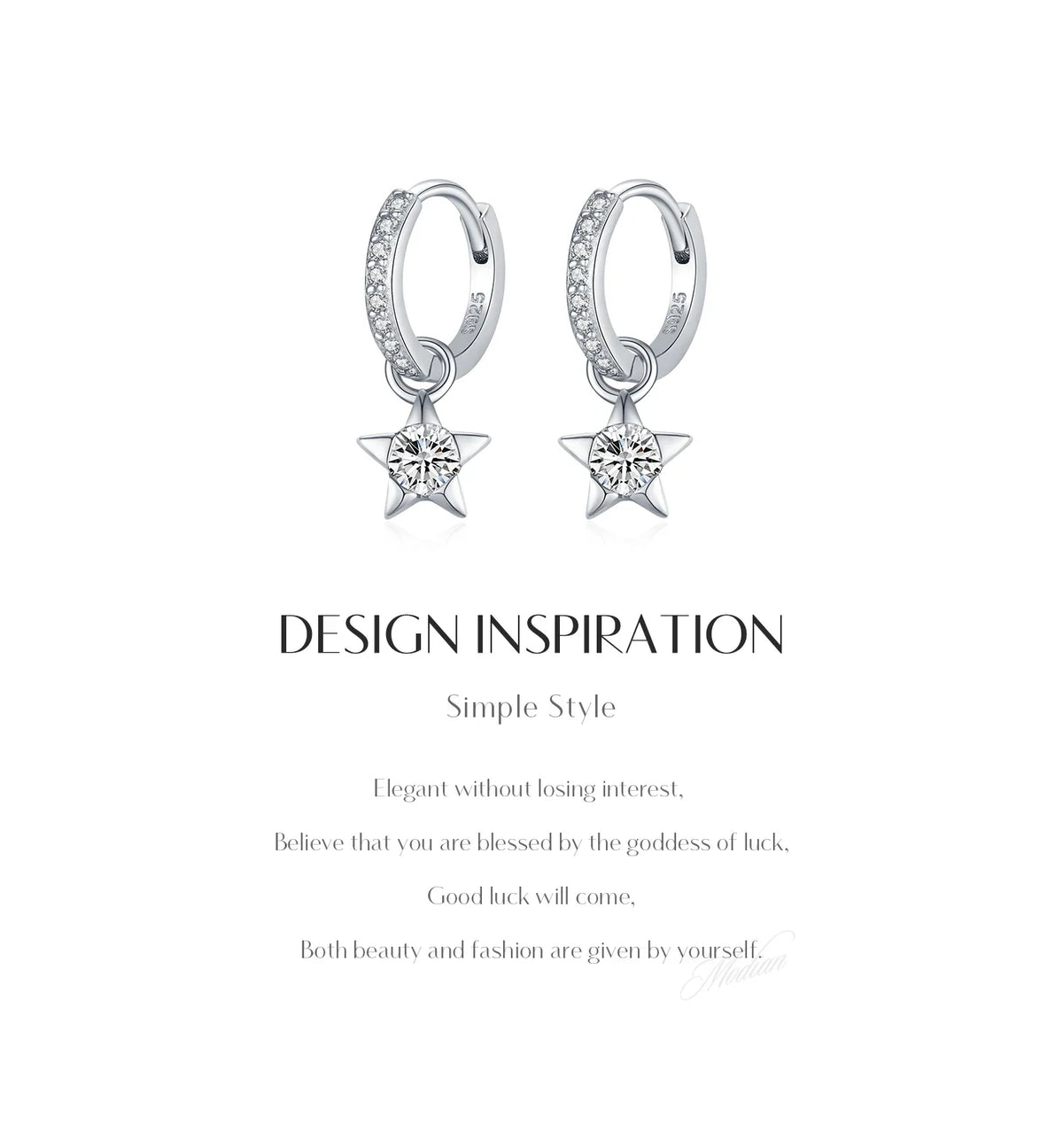 Star Moissanite Hoop Drop Earrings in Sterling Silver