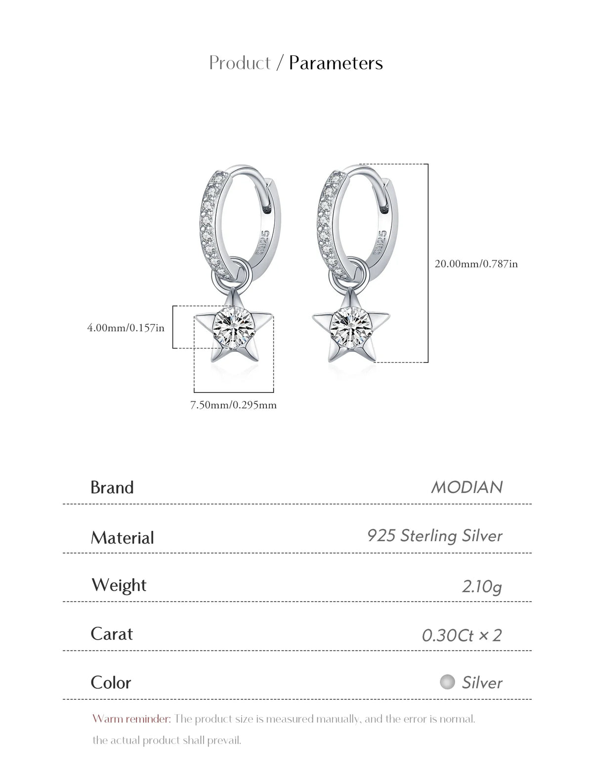 Star Moissanite Hoop Drop Earrings in Sterling Silver