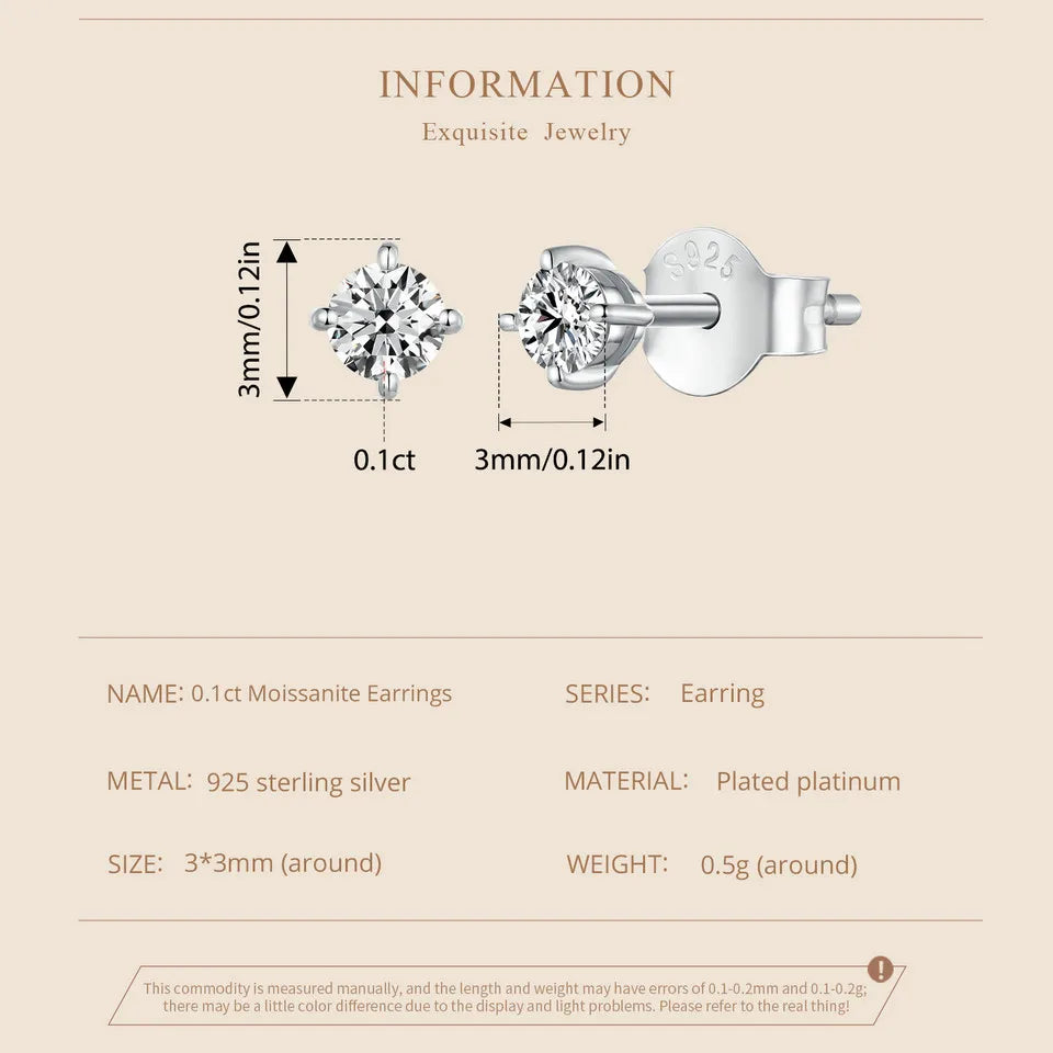 Round Moissanite Push-Back Stud Earrings in Sterling Silver