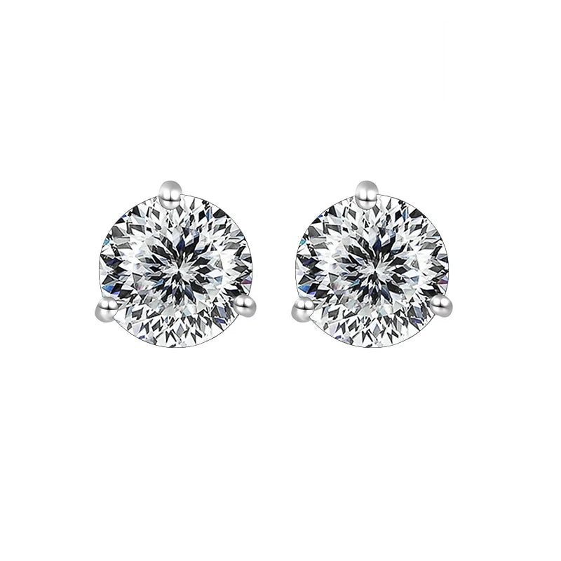 Colored Three-Prong Moissanite Stud Earrings in Sterling Silver