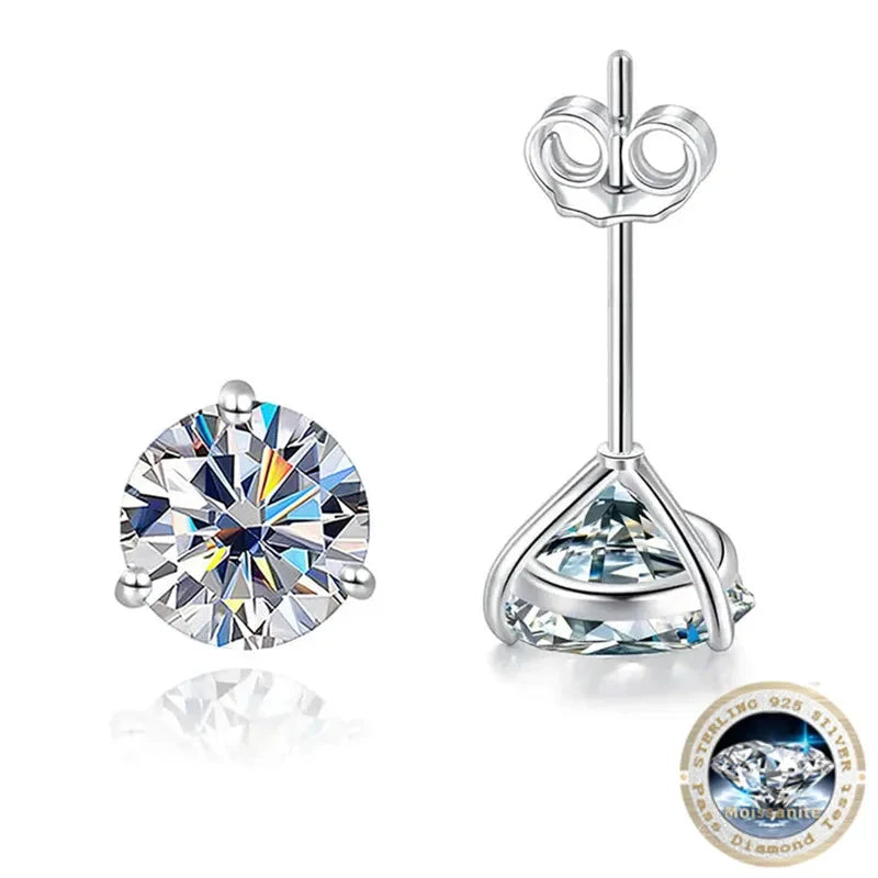 Colored Three-Prong Moissanite Stud Earrings in Sterling Silver