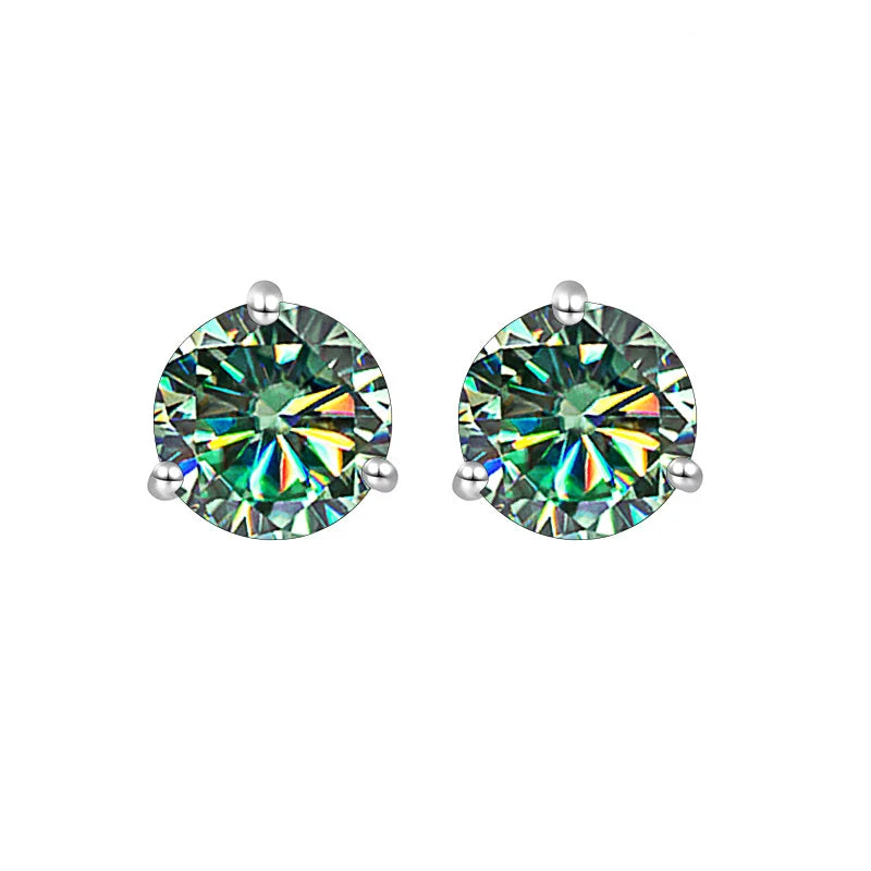 Colored Three-Prong Moissanite Stud Earrings in Sterling Silver
