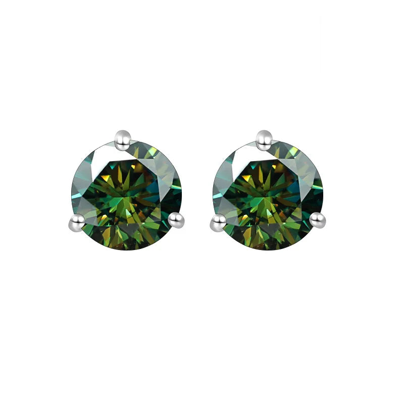 Colored Three-Prong Moissanite Stud Earrings in Sterling Silver