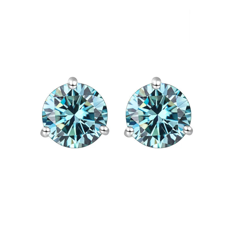 Colored Three-Prong Moissanite Stud Earrings in Sterling Silver