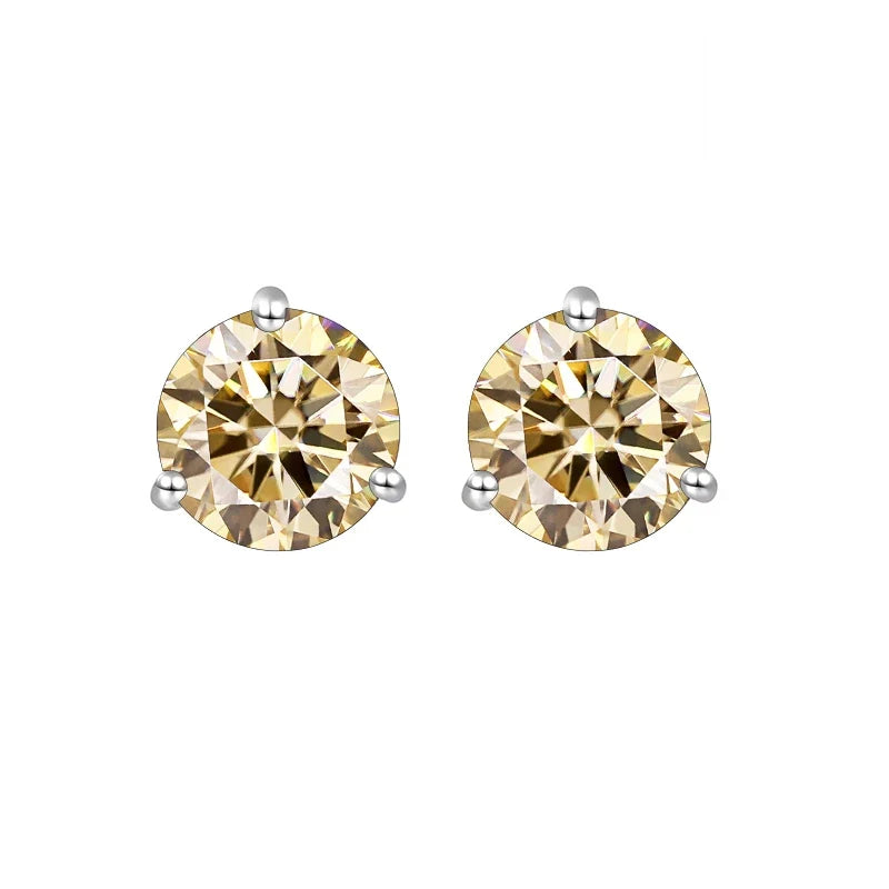 Colored Three-Prong Moissanite Stud Earrings in Sterling Silver