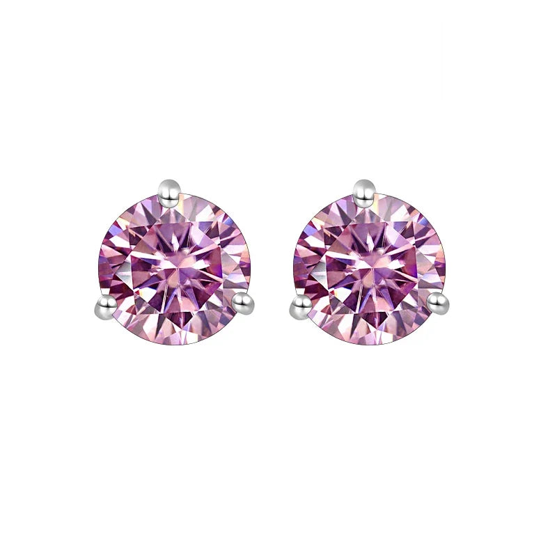 Colored Three-Prong Moissanite Stud Earrings in Sterling Silver