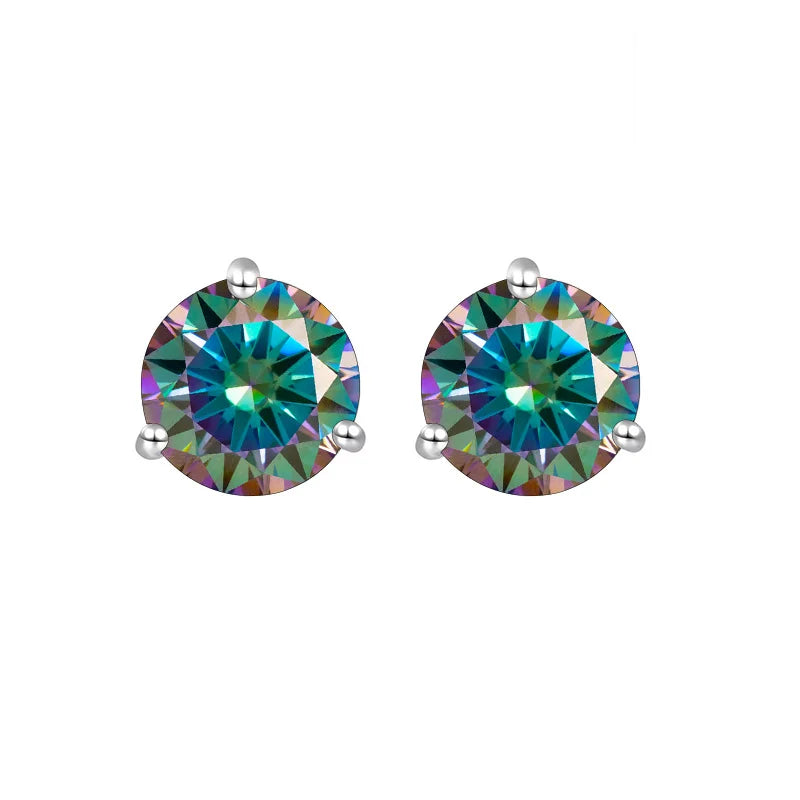 Colored Three-Prong Moissanite Stud Earrings in Sterling Silver