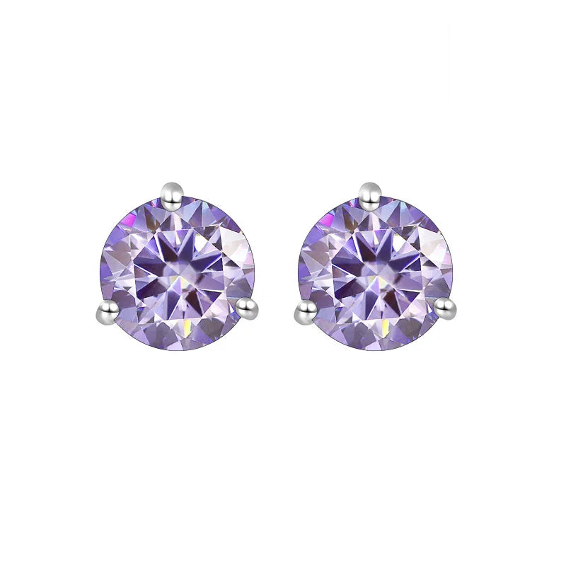 Colored Three-Prong Moissanite Stud Earrings in Sterling Silver