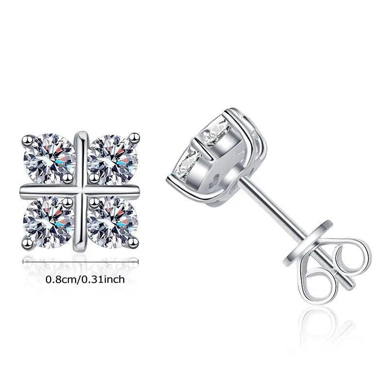 Four-Stone Cross Moissanite Stud Earrings in Silver