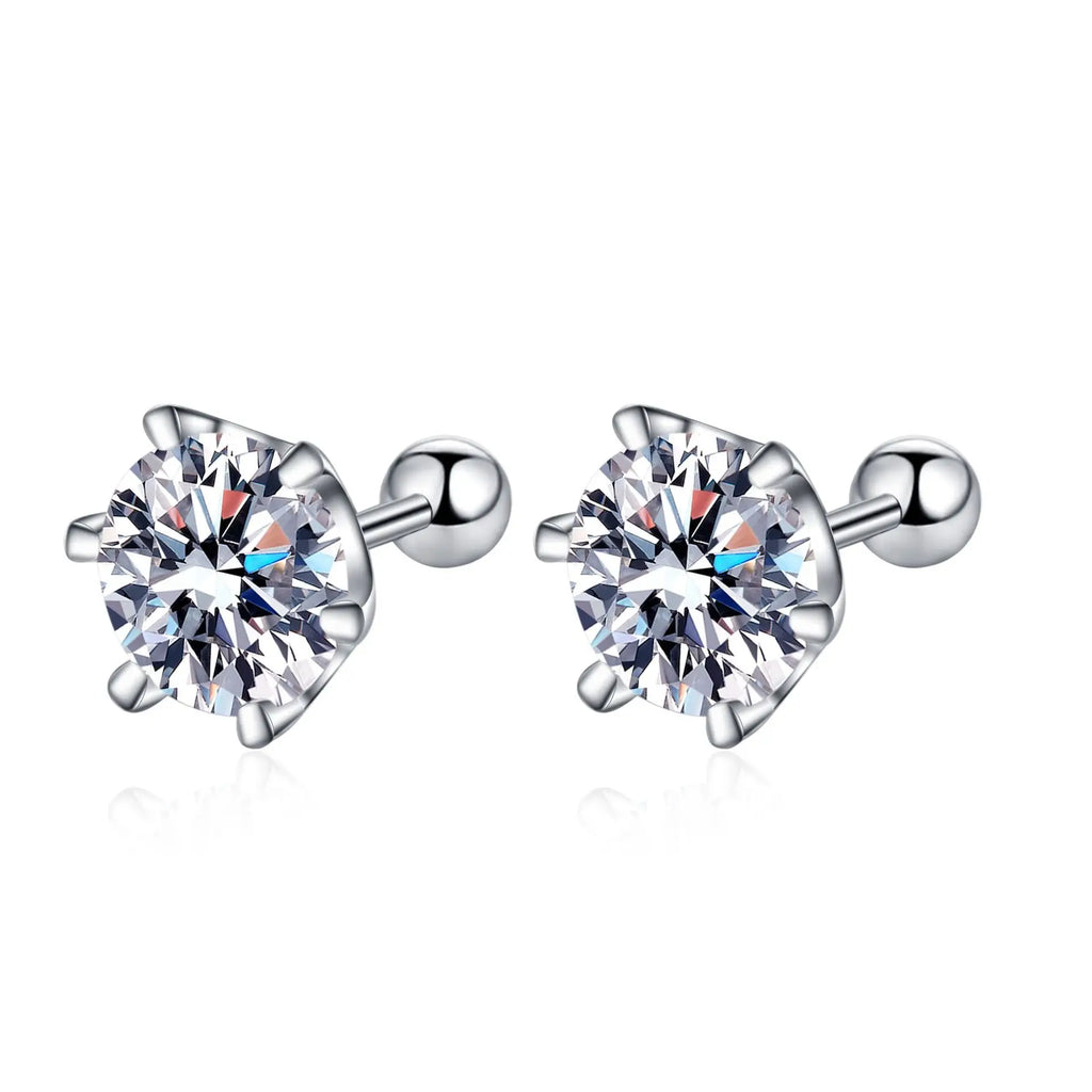 Six-Prong Moissanite Stud Earrings with Screw Ball Backs