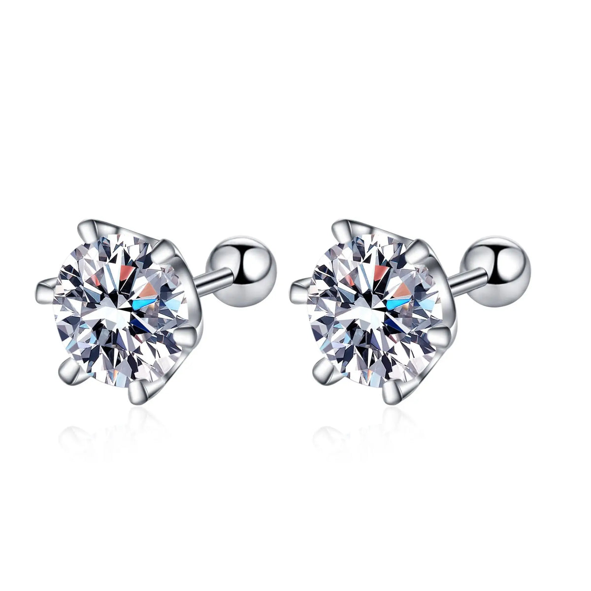 Six-Prong Moissanite Stud Earrings with Screw Ball Backs