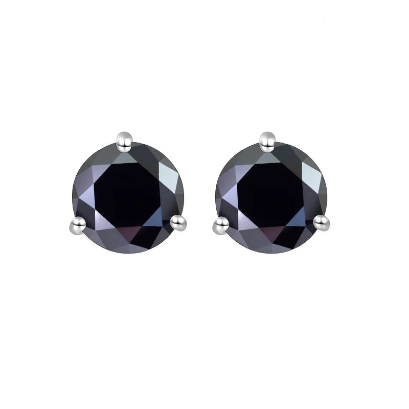 Colored Three-Prong Moissanite Stud Earrings in Sterling Silver