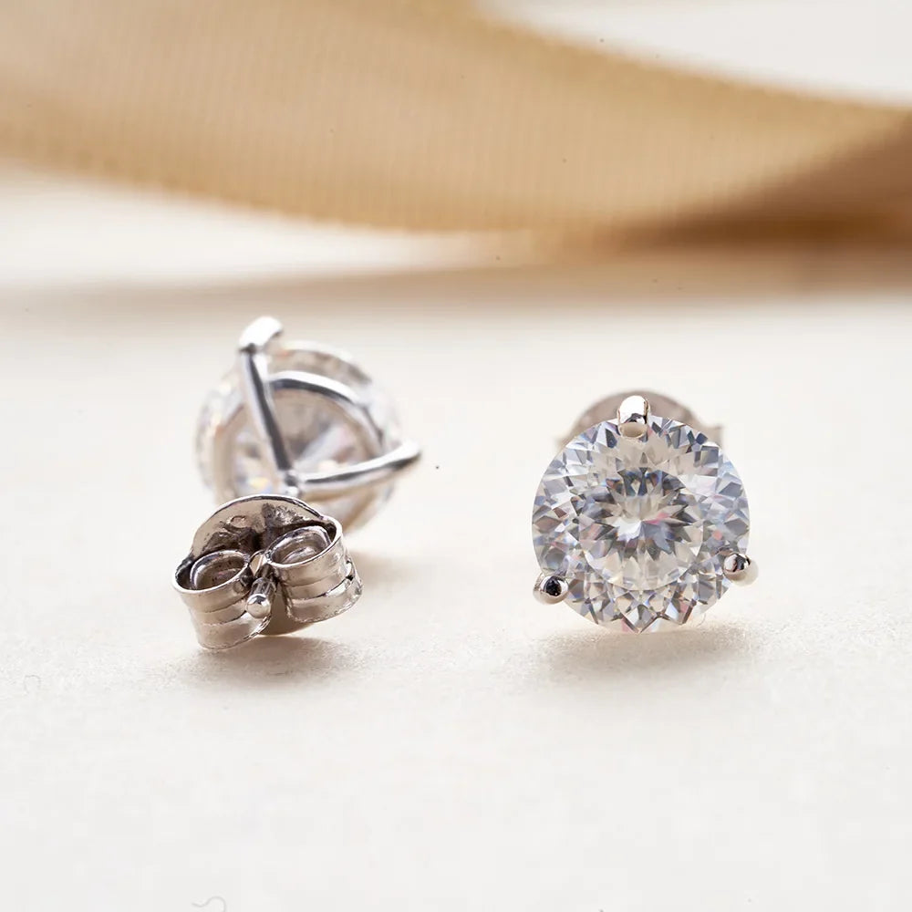 Colored Three-Prong Moissanite Stud Earrings in Sterling Silver