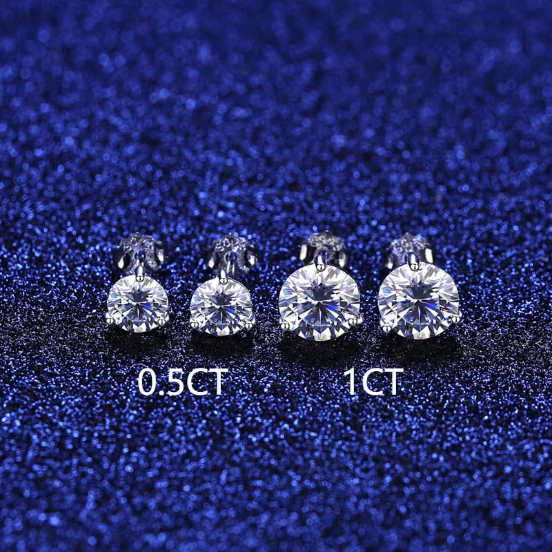 Colored Three-Prong Moissanite Stud Earrings in Sterling Silver