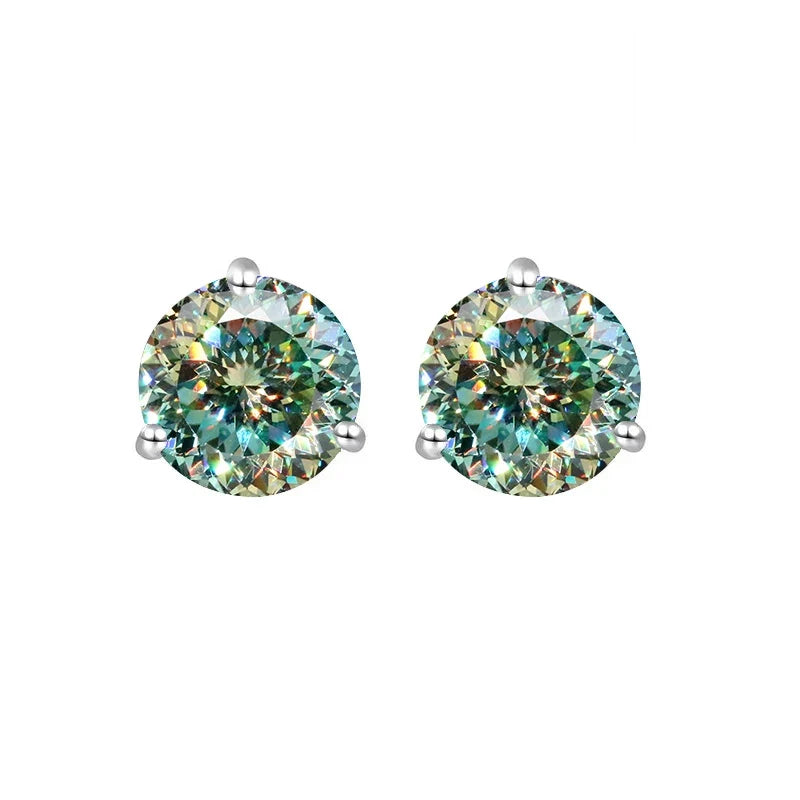 Colored Three-Prong Moissanite Stud Earrings in Sterling Silver