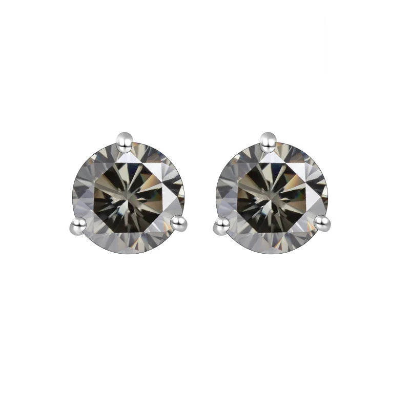 Colored Three-Prong Moissanite Stud Earrings in Sterling Silver