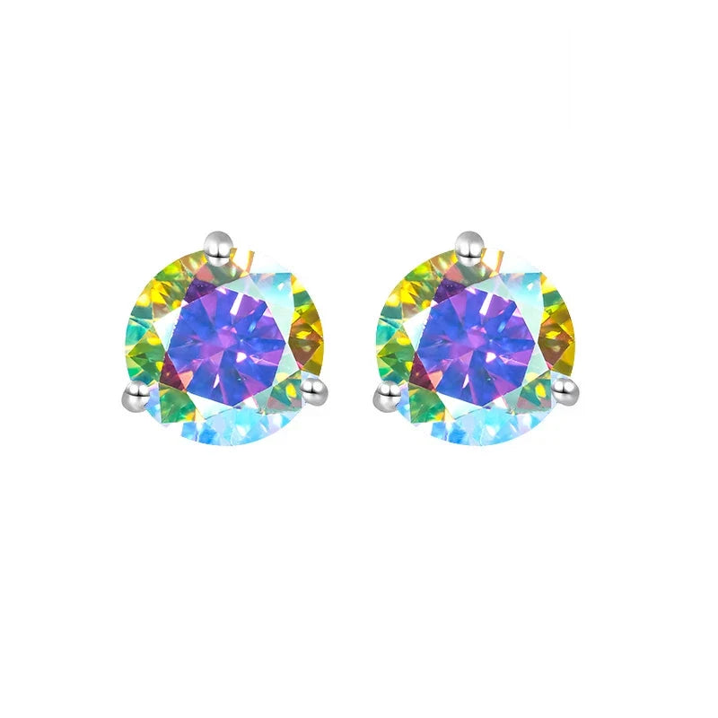 Colored Three-Prong Moissanite Stud Earrings in Sterling Silver