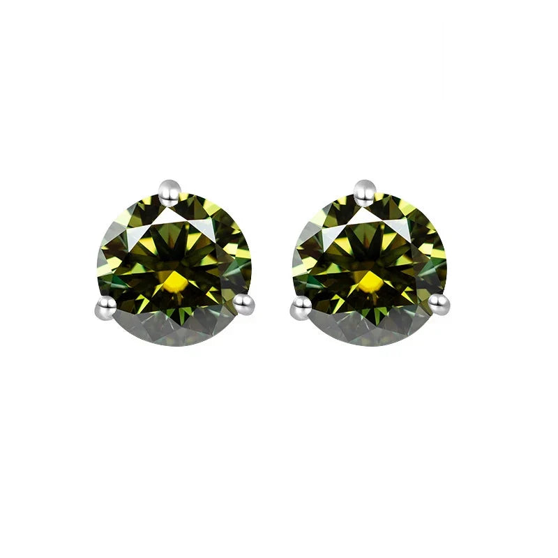 Colored Three-Prong Moissanite Stud Earrings in Sterling Silver