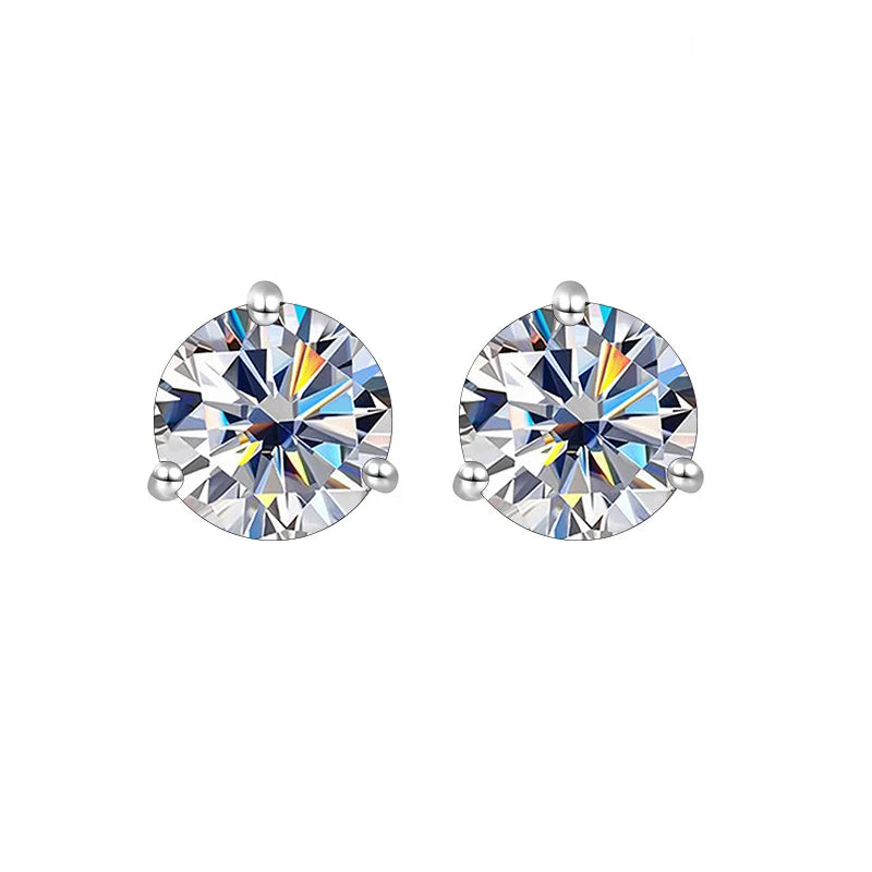 Colored Three-Prong Moissanite Stud Earrings in Sterling Silver